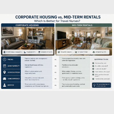 Corporate Housing vs Mid-Term Rentals: Which Is Better for Travel Nurses?